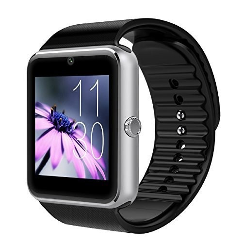 Smartwatch iUni GT08, телефон, Bluetooth, 1.3MP Камера, LCD дисплей против надраскване, Сребърен