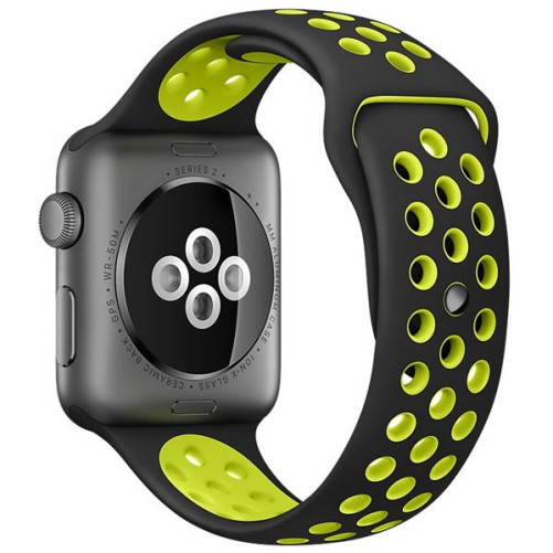 Apple Watch 1/2/3/4/5/6/7 sport szíj 38 mm szilikon sport iUni Fekete-Sárga