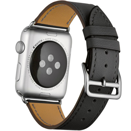 Apple Watch 1/2/3/4/5/6/7 szíj 38 mm iUni szerves bőr Single Tour Fekete