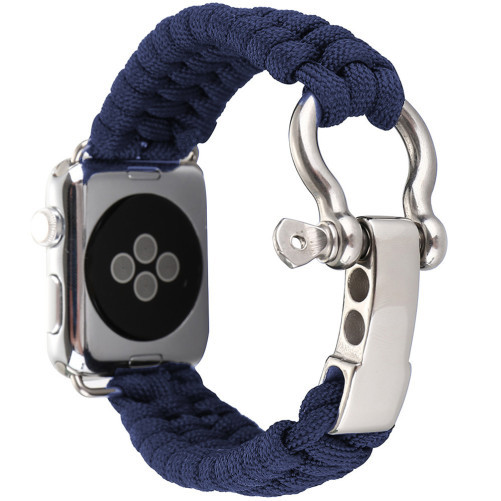 Apple Watch 1/2/3/4/5/6/7 szíj 44 mm iUni Elastic Paracord Rugged Nylon kötél, Sötétkék