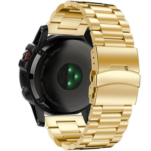 Curea ceas Smartwatch Garmin Fenix 7X / 6X / 5X Plus / 5X / 3 HR / 3, 26 mm Otel inoxidabil iUni Gold