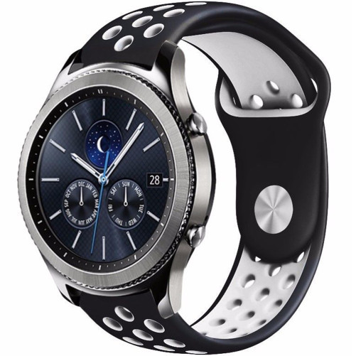 Curea ceas Smartwatch Samsung Galaxy Watch 4, Watch 4 Classic, Gear S2, iUni 20 mm Silicon Sport Black-White