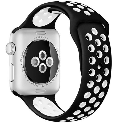 Curea iUni compatibila cu Apple Watch 1/2/3/4/5/6/7, 38mm, Silicon Sport, Negru/Alb