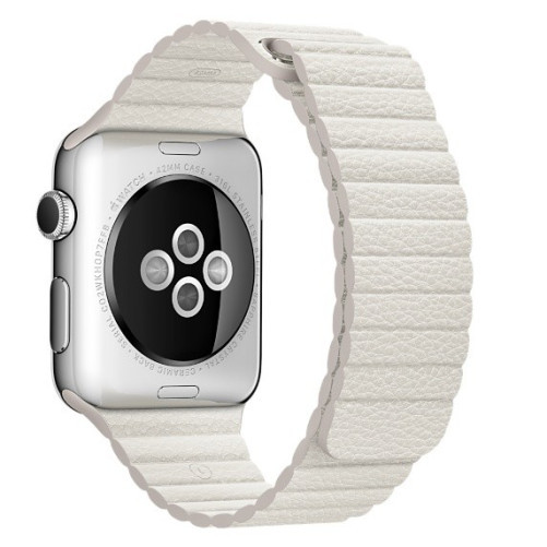 Curea iUni compatibila cu Apple Watch 1/2/3/4/5/6/7, 42mm, Leather Loop, Piele, White