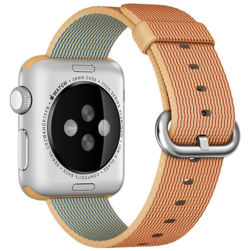 Curea iUni compatibila cu Apple Watch 1/2/3/4/5/6/7, 44mm, Nylon, Woven Strap, Gold/Red