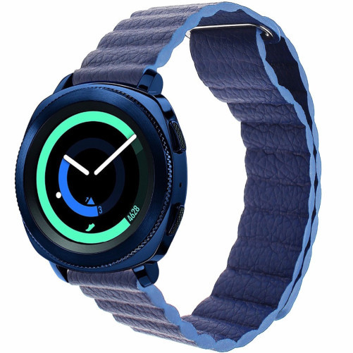 Curea piele Smartwatch Samsung Galaxy Watch 4, Watch 4 Classic, Gear S2, iUni 20 mm Blue Leather Loop
