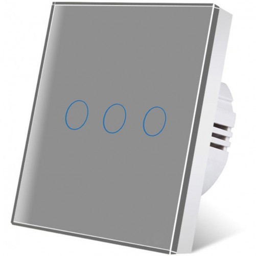 Intrerupator touch iUni 3F, Sticla Securizata, LED, Silver