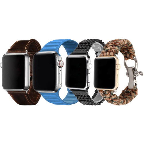 Комплект от 4 съвместими каишки за Apple Watch 1/2/3/4/5/6/7, 44 мм, тъмнокафява, синя, черна, кафява