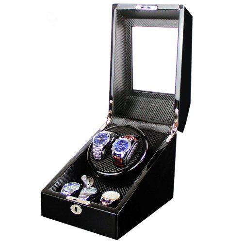 Повторно запечатано! iUni автоматична кутия за навиване на часовници, Watch Winder 2 + 3 места за съхранение Въглерод