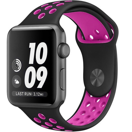 Apple Watch 1/2/3/4/5/6/7 sport szíj 44 mm szilikon sport iUni Fekete-Rózsaszín