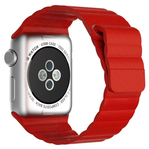Apple Watch 1/2/3/4/5/6/7 szíj 42 mm iUni szerves bőr Piros
