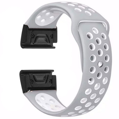 Curea ceas Smartwatch Garmin Fenix 7X / 6X / 5X Plus / 5X / 3 HR / 3, 26 mm iUni Silicon Sport Gri-Alb