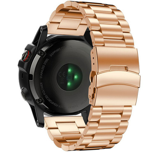 Curea ceas Smartwatch Garmin Fenix 7X / 6X / 5X Plus / 5X / 3 HR / 3, 26 mm Otel inoxidabil iUni Rose Gold