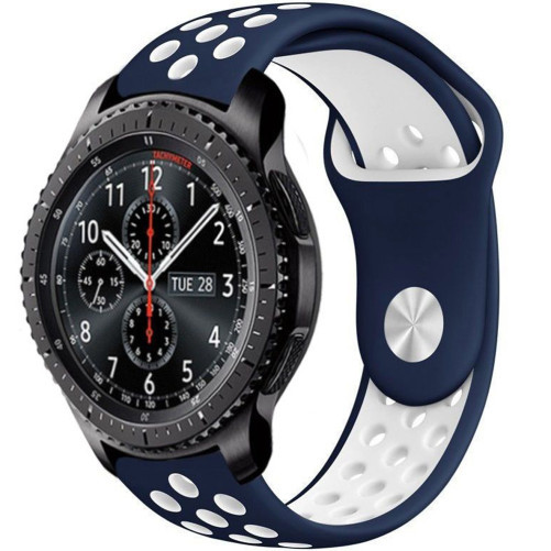 Curea ceas Smartwatch Samsung Galaxy Watch 4, Watch 4 Classic, Gear S2, iUni 20 mm Silicon Sport Blue-White