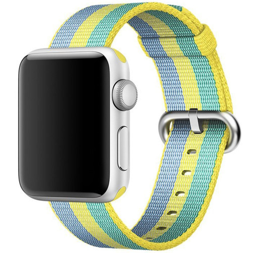 Curea iUni compatibila cu Apple Watch 1/2/3/4/5/6/7, 42mm, Nylon, Woven Strap, Pollen