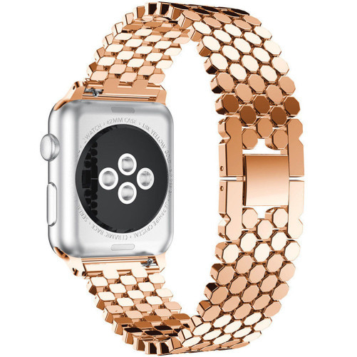 Curea iUni compatibila cu Apple Watch 1/2/3/4/5/6/7, 44mm, Jewelry, Otel Inoxidabil, Rose Gold