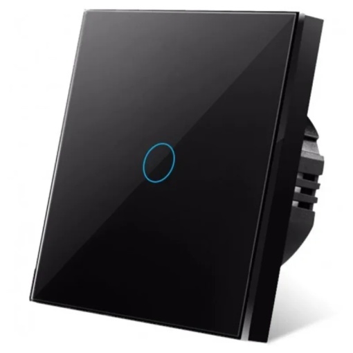 Intrerupator touch cap scara, cap cruce iUni 1F, Sticla securizata, LED, Negru