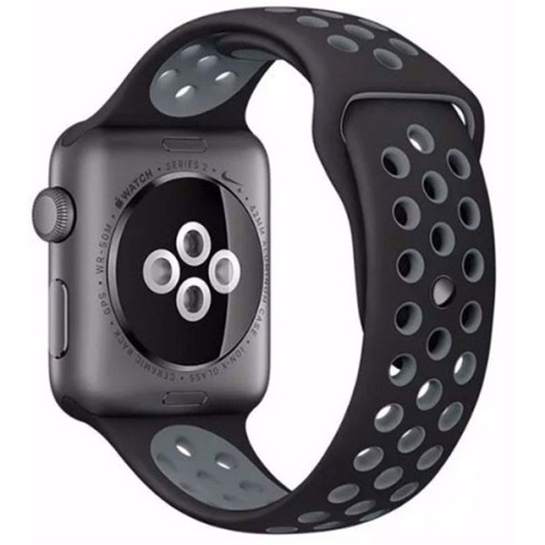 Каишка iUni за Apple Watch 1/2/3/4/5/6/7 38 мм Силикон Черен/Сребрист