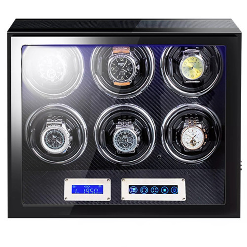 Кутия за самонавиващи се часовници iUni Luxury Watch Winder 6, цвят на въглероден