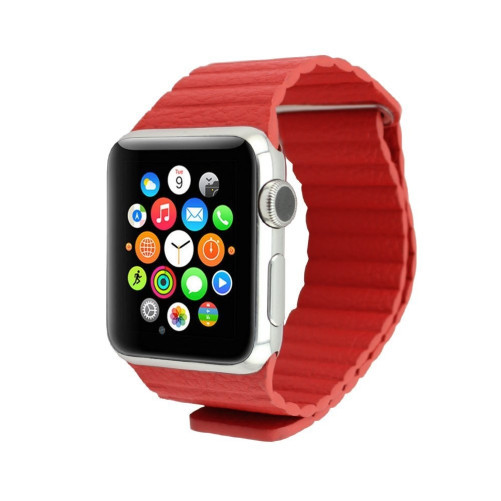 Apple Watch 1/2/3/4/5/6/7 szíj 38 mm iUni szerves bőr Piros