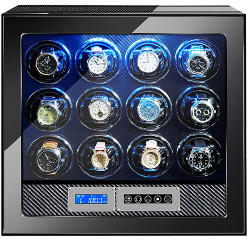 Cutie intors ceasuri automatice cu amprenta iUni, Luxury Watch Winder 12 Carbon