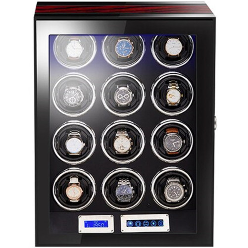 Óratartó doboz az ujjlenyomattal iUni, Luxury Watch Winder 12, Mahagóni-Fekete