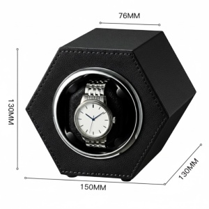 Cutie intors ceas automat iUni, Watch Winder, Piele ecologica, Negru - Img 13