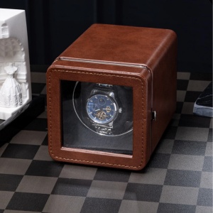 Cutie intors ceas automatic iUni, Watch Winder, Piele ecologica, Maro - Img 11