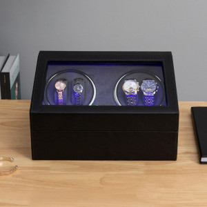 Cutie intors ceasuri iUni, 4 Programe, Watch Winder 4 + 6 spatii depozitare, Piele ecologica, Black - Img 8