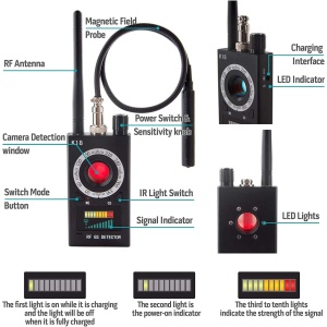 Detector de camere si microfoane spion profesional iUni K18 - Img 12