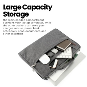 Geanta Laptop 13"-14" iUni, Curea de umar reglabila si detasabila, Impermeabila, Anti-zgarieturi, Anti-socuri, Gri - Img 3