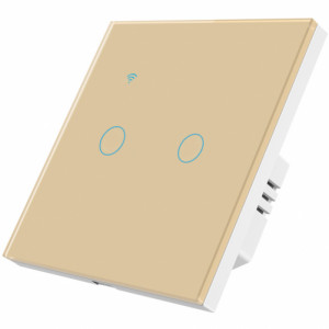 Intrerupator smart touch iUni 2F, 2 Canale, Wi-Fi, Sticla securizata, LED, Gold