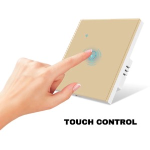 Intrerupator smart touch, WiFi, Sticla securizata, iUni 1G, 10A, Control vocal, Smart Life / Tuya, LED, Gold - Img 5