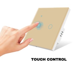 Intrerupator smart touch, WiFi, Sticla securizata, iUni 2G, 10A, Control vocal, Smart Life / Tuya, LED, Gold - Img 5