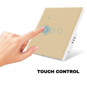Intrerupator smart touch, WiFi, Sticla securizata, iUni 3G, 10A, Control vocal, Smart Life / Tuya, LED, Gold - Img 5