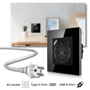 Priza rama sticla securizata, porturi USB-A si USB-C, iUni UC1, 16A, Black - Img 2