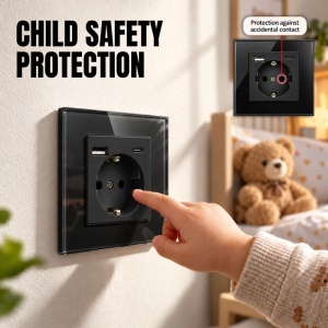 Priza rama sticla securizata, porturi USB-A si USB-C, iUni UC2, 16A, Black - Img 8