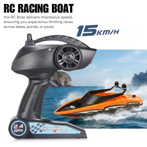 Barca cu telecomanda iUni RC Racing Boat Waterproof 3323, Frecventa 2.4G, Portocaliu - Img 2
