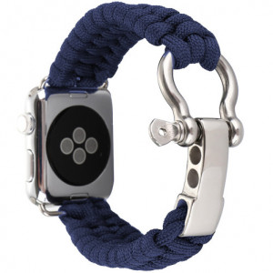 Curea iUni compatibila cu Apple Watch Ultra/SE/8/7/6/5/4/3/2/1, 38mm, Elastic Paracord, Rugged Nylon Rope, Midnight Blue