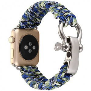 Curea iUni compatibila cu Apple Watch Ultra/SE/8/7/6/5/4/3/2/1, 38mm, Elastic Paracord, Rugged Nylon Rope, Blue and Green
