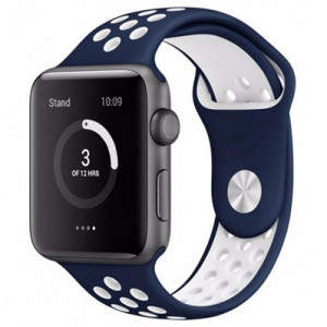 Curea iUni compatibila cu Apple Watch Ultra/SE/8/7/6/5/4/3/2/1, 38mm, Silicon Sport, Albastru/Alb - Img 2