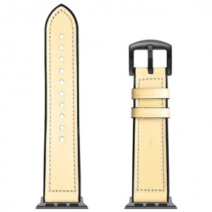 Curea iUni compatibila cu Apple Watch Ultra/SE/8/7/6/5/4/3/2/1, 44mm, Leather Strap, Ivory - Img 2