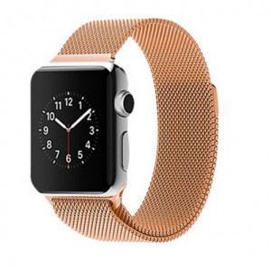 Curea iUni compatibila cu Apple Watch Ultra/SE/8/7/6/5/4/3/2/1, 44mm, Milanese Loop, Otel Inoxidabil, Gold - Img 2