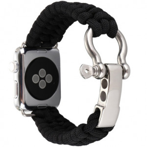 Curea iUni compatibila cu Apple Watch Ultra/SE/8/7/6/5/4/3/2/1, 44mm, Elastic Paracord, Rugged Nylon Rope, Black