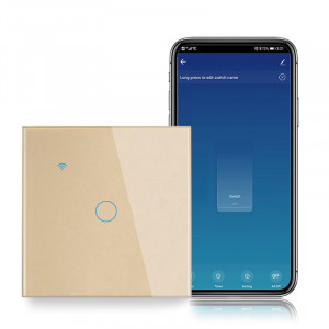 Intrerupator smart touch cap scara/cruce iUni 1F, 1 Canal, Wi-Fi, Sticla securizata, LED, Gold - Img 3