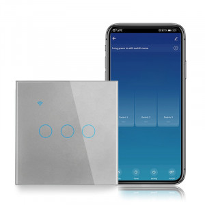 Intrerupator smart touch iUni 3F, 3 Canale, Wi-Fi, Sticla securizata, LED, Silver - Img 2