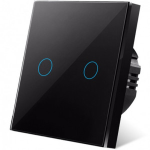 Intrerupator touch iUni 2F, 2 Canale, Sticla Securizata, LED, Black