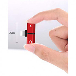 Mini Adaptor Lightning Splitter iUni dual port, pentru casti si incarcare iPhone, Red - Img 4