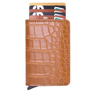 Portofel RFID iUni P1, 8 carduri, Print crocodil Maro - Img 11
