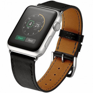 Curea iUni compatibila cu Apple Watch Ultra/SE/8/7/6/5/4/3/2/1, 38mm, Single Tour, Piele, Negru - Img 2